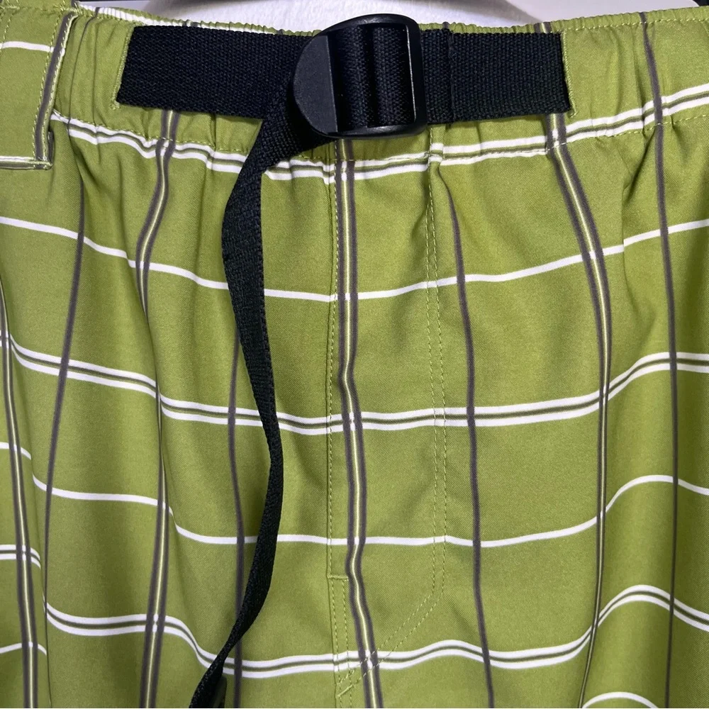 The North Face Belted Swim Shorts Lime Green with Gray & White Plaid Size Medium
